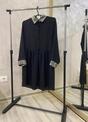 Zara в наличии женское шифоновое платье размер xs/s черное платье с воротником на длинном рукаве нарядное маленькое стильное zara4 фото