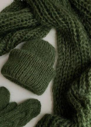 Комплект: шапка, шарф та рукавиці з мохера6 фото