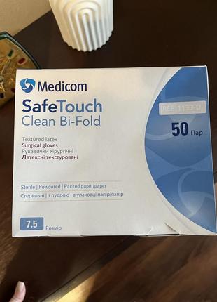 Рукавички латексні medicom safetouch clean bi-fold хірургічні неприпудрені стерильні 50 пар l (7.5)2 фото