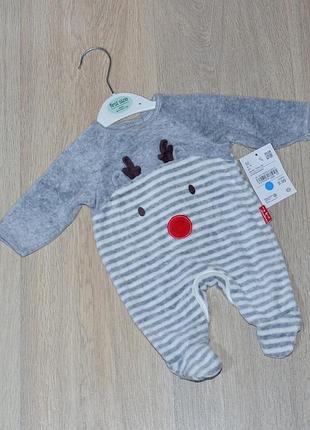 Велюровый человечек c&a. рост 50 слип в роддом олень санта новогодний рождественский теплый tiny baby first size дед мороз