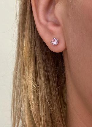 Пусети срібні 925 проби рожеві фіаніт цвяшки на вкрутках сережки родій 0452.10р