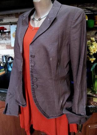 Пепельно-коричневый пиджак (хлопок, лен) новый с биркой3 фото