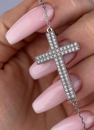 🇺🇦 браслет серебро 925° цирконии крест крест крестик родий 0532.10р