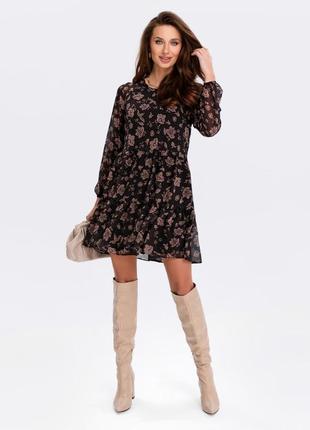 Коротке шифонове плаття з довгим рукавом-реглан