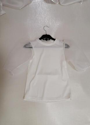 Розпродаж футболка топ топік блуза в рубчик локшина з об'ємними рукавами баст з органзи невелике заб2 фото