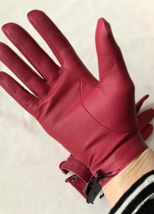 Шкіряні рукавички , перчатки. малиновий6 фото