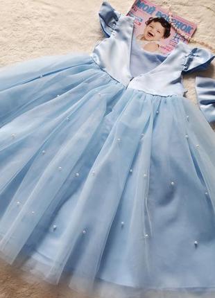Платье праздничное для девочки голубое очень нежное небесное жемчужина на 5 6 лет 116 120 1226 фото