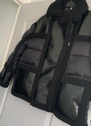 Шикарная дублёнка чёрная куртка с виниловыми вставками topshop2 фото