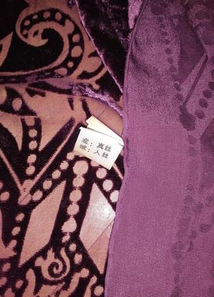 Трендовий шарф шовк+віскоза з оксамитовим принтом і шовковими тороками4 фото