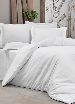 Люксовый двуспальный комплект постельного белья белый страйп-сатин турция luxury st-1037