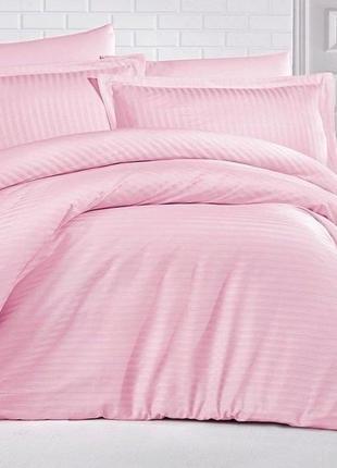Двоспальна постільна білизна страйп-сатин 100% бавовна туреччина рожева в смужку luxury st-10411 фото