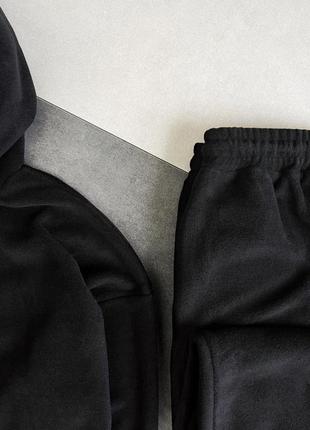 Мужской костюм двойка полар флис худи толстовка с капюшоном штаны джогеры на резинке мягкий плюшевый флиска серый графит черный бежевый фиолетовый6 фото