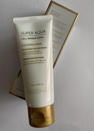 Missha super aqua cell renew snail очищаюча пінка з екстрактом равлика missha super aqua cell renew snail