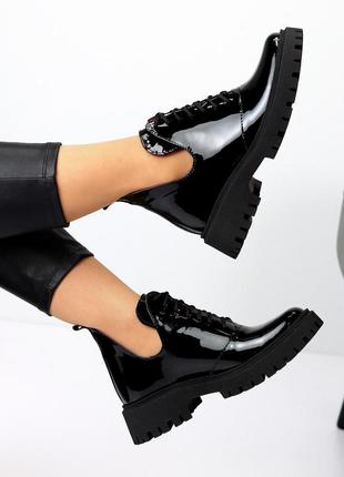 Туфлі на шнурках "lagoon", чорний, натуральна лакована шкіра4 фото