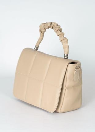 Бежева маленька сумочка портфельчик з ручкою і довгим плечовим ременем модна міні сумка2 фото