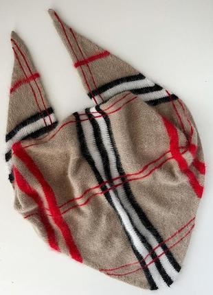 Платок бактус в клетку в стиле burberry, вязаный бактус шарф барбери, ручная работа