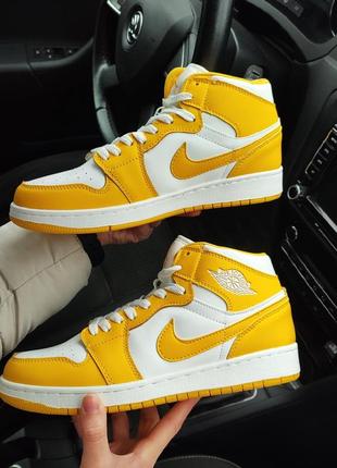 Нові кросівки найк жовті білі nike air jordan 1 retro high аір джордан високі термо на весну осінь холожне літо2 фото