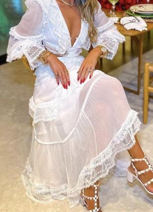 Романтичное белое длинное платье кружево волан пайетки гипюр бренд jon adam англия9 фото