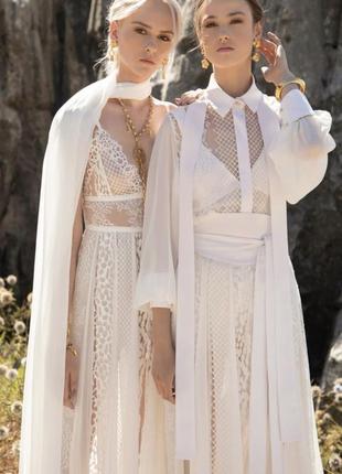 Романтичное белое длинное платье кружево волан пайетки гипюр бренд jon adam англия
