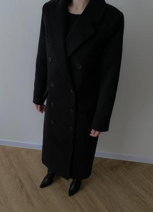 Зимове шерстяне пальто в клітинку чорне в стилі zara mango massimo dutti h&m