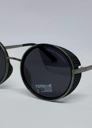 Porsche design стильные мужские солнцезащитные очки черные круглые поляризированые