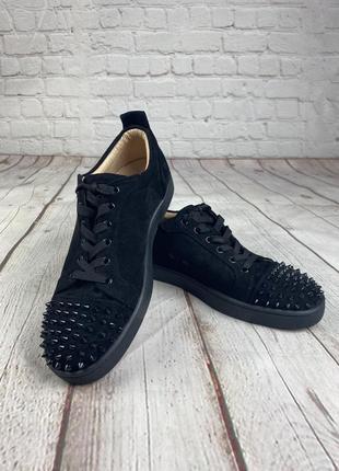 Кроссовки обувь мужские дизайнерские christian louboutin black louis junior spikes suede sneakers1 фото