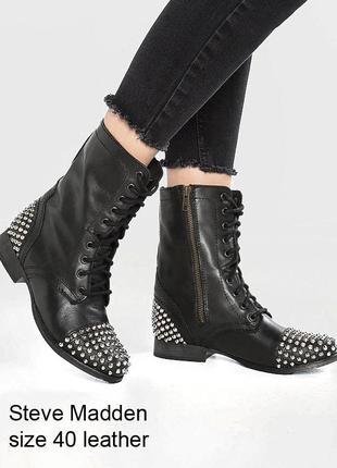 Ботинки кожаные байкерские сапоги с заклепками steve madden р.40(25.7 см.) original большой размер