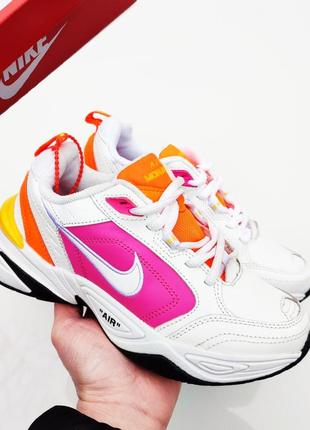 Женские или подростковые кроссовки nike air monarch розовые белые оранжевые white pink orange.  сникерсы для девушек5 фото