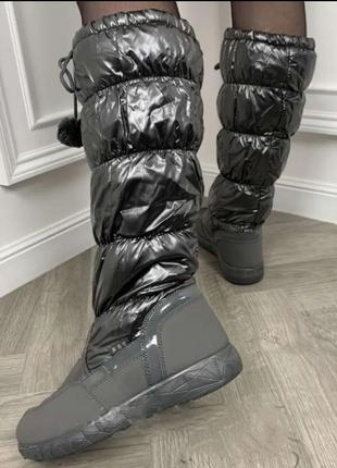 36-39 теплі зимові чоботи чобітки дутики чоботи чоботи сріблясті графіт сірий2 фото