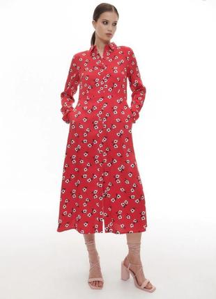 Червона міді сукня сорочка reserved в квітковий принт.