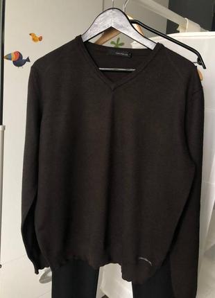 Очень красивый коричневый шерстяной свитер пуловер calvin klein jeans размер l-xl2 фото
