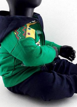Дитячий спортивний костюм 1 рік туреччина теплий на байке для хлопчиків зелений4 фото