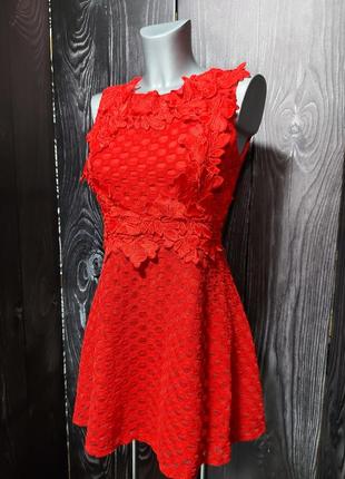 Красивое красное платье с аппликацией кружевом нарядное платье 44 42 распродажа3 фото