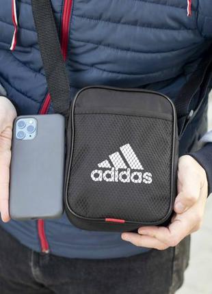 Маленька сумка месенджер чоловіча adidas small чорна з тканини через плече5 фото