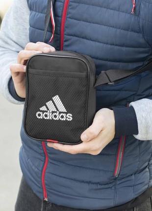 Маленька сумка месенджер чоловіча adidas small чорна з тканини через плече6 фото