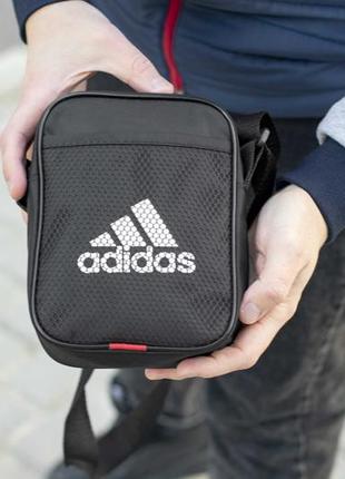 Маленька сумка месенджер чоловіча adidas small чорна з тканини через плече1 фото
