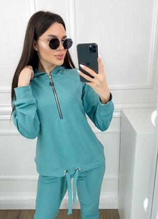 Спортивный костюм женский весенний демисезонный двухнить базовый с капюшоном черный голубой зеленый розовый бежевый коричневый лиловый