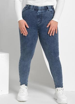 Стрейчевые джинсы, стрейчевые джеггинсы, джинсы на резинке, голубые джинсы с высокой посадкой 42-481 фото