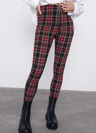 Zara tartan leggings  узкие брюки клетка из новых коллекций /7623/1 фото