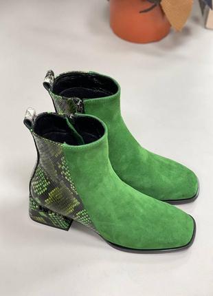 Зелені черевики шкіра + замша багато кольорів