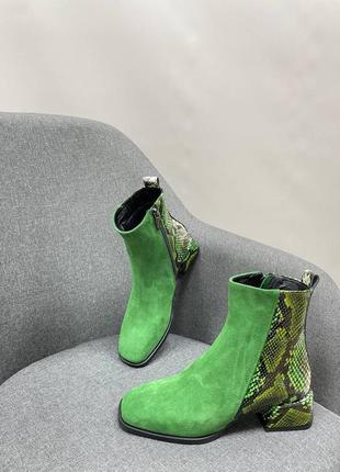 Зелені черевики шкіра + замша багато кольорів7 фото