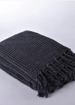 Вафельний рушник із китицями 80 x 170 taskul tekstil peshtemal темно-сірий2 фото
