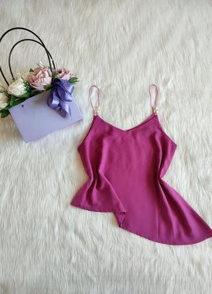 Жіноча асиметрична майка тонкі бретельки перли блуза блузка