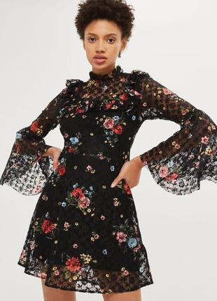 Topshop ditsy floral print flute sleeve skater dress