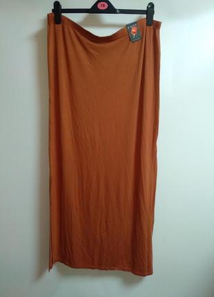 Терракотовая макси юбка с разрезами 54-56 размера