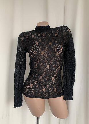 Готичный готическая ажурный гольф водолазка блуза гипюр