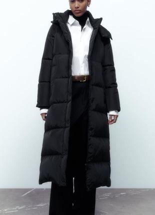 Натуральний довгий пуховик  zara    l  xl