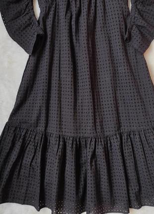 Черное длинное платье миди макси сетка с пышными рукавами рюшей снизу вырезом декольте reserved2 фото