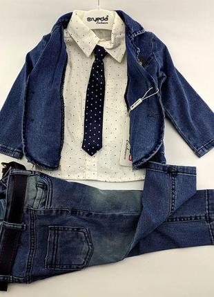 Дитячі костюми 1, 2, 3, 4 роки туреччина ошатний джинсовий для хлопчиків синій3 фото