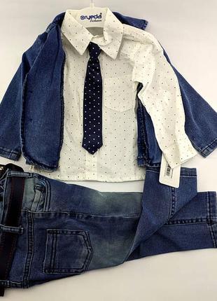 Дитячі костюми 1, 2, 3, 4 роки туреччина ошатний джинсовий для хлопчиків синій2 фото